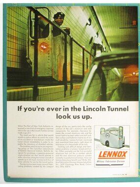 Print Ad Lennox Emergency Response Vehicle Lincoln Tunnel 1966 Vintage NJ NYC